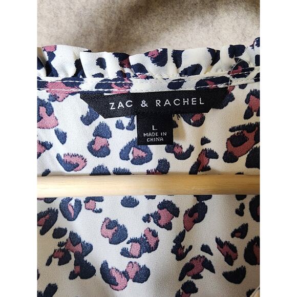 ZAC & RACHEL Pink Gray Animal Print Bell Sleeve Boho Hippie Top SZ L - Picture 5 of 13